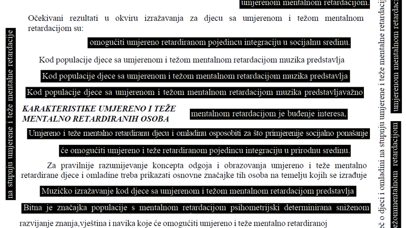 Retardirani plan i program za djecu sa intelektualnim poteškoćama u razvoju